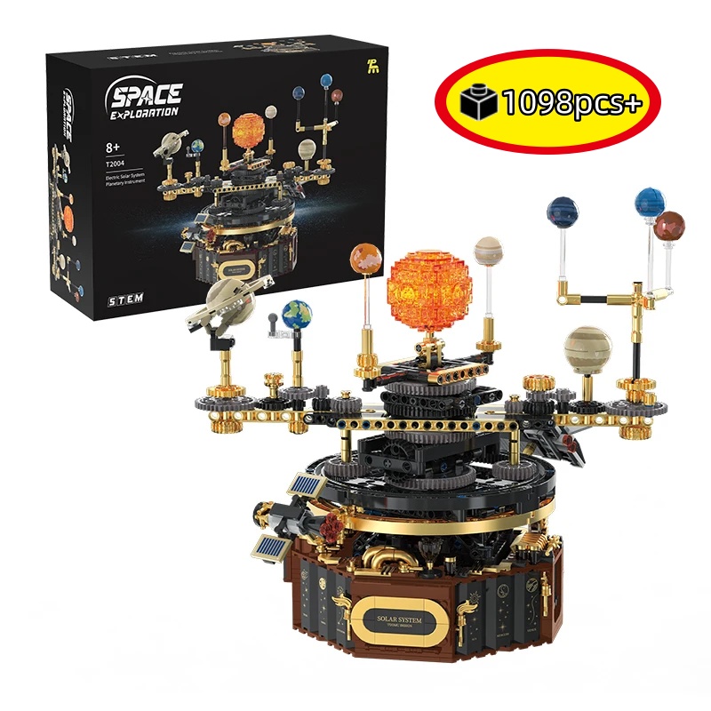 Solar System Orrery - 新しいSTEMクリエイティブ電動回転宇宙電動太陽系ライトMOCビルディングブロック太陽地球モデル宇宙玩具子供向け