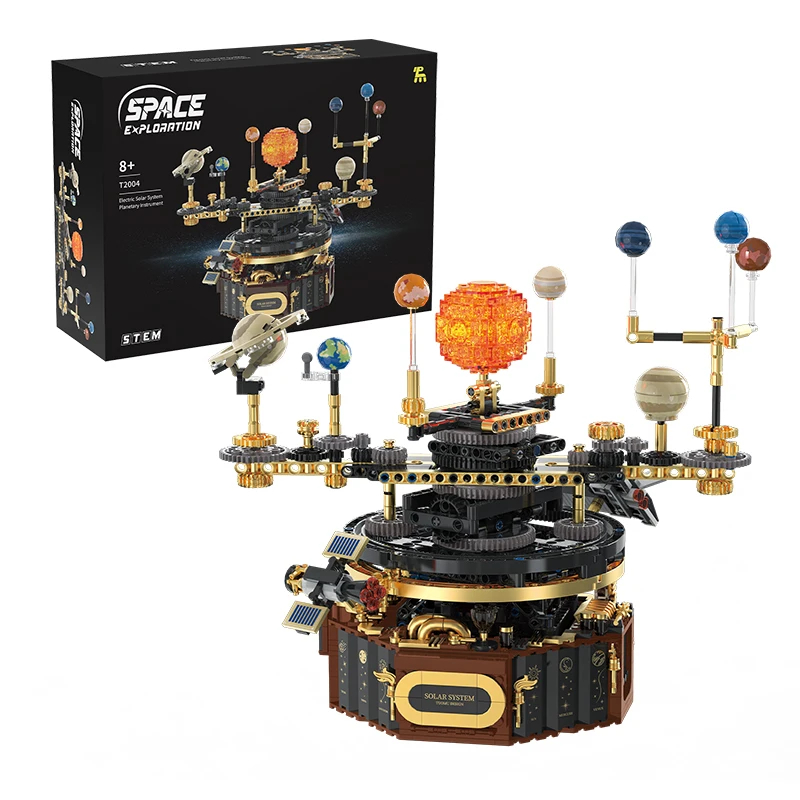 Solar System Orrery - ビルディングブロック STEM、テクニカルソーラーシステムオーレリーモデルキット、1098ピース電灯付きスペースMOCブリック、科学玩具ギフト
