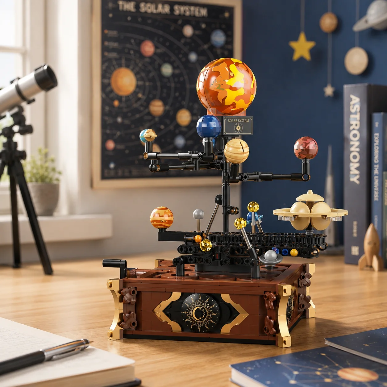 Solar System Orrery - 697 個クラシックスペース太陽系軌道惑星モデルビルディングブロック DIY 航空宇宙装飾レンガのおもちゃ子供の誕生日プレゼント