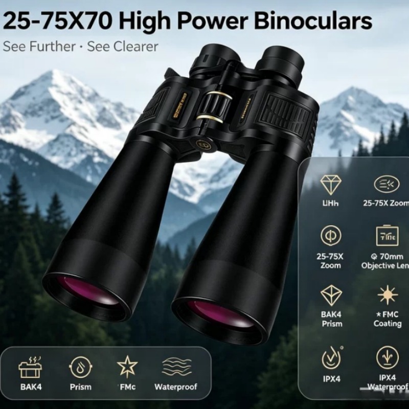National Geographic Telescope 70Mm - BORWOLF 25-75X70 大型対物レンズ双眼鏡、FMC コーティングされた高出力 HD 望遠鏡、狩猟、鳥観察、屋外観察用