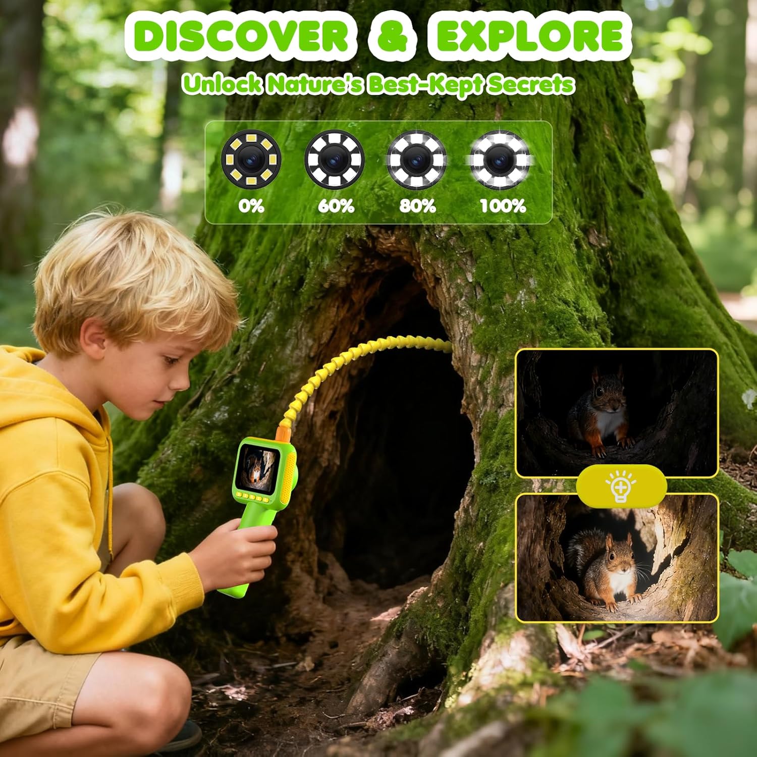 Science Toy - 子供用内視鏡、ライト付きボアスコープスネークカメラおもちゃ、屋外キャンプ自然探検用STEM教育科学玩具